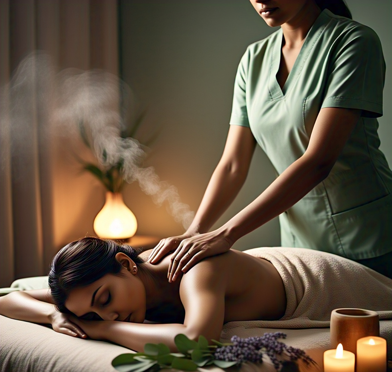 Aroma Massage Therapy in Thane at White N Bright Spa – Relaxing private massage room setup