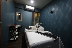 Private treatment room at White N Bright Spa Thane West with complimentary steam and shower