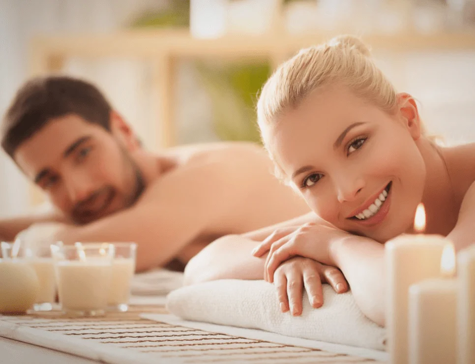 Couple enjoying a relaxing spa massage side-by-side at White N Bright Spa in Thane
